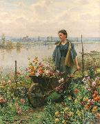 Daniel Ridgeway Knight Gathering Flowers oil